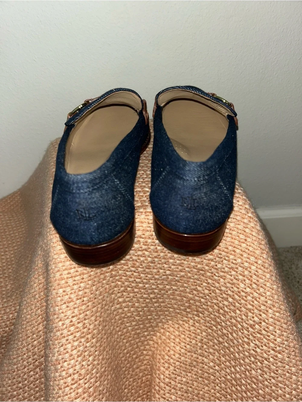 NEW Ralph Lauren Tasha Navy Denim Loafer with Brown Leather Bit Sz 9.5B